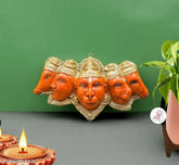 Orange Panchmukhi Hanuman Murti polyresin idol for pooja, temple decoration or home/office accent. Features sacred Panchmukhi design, crafted with resin and marble powder for longevity